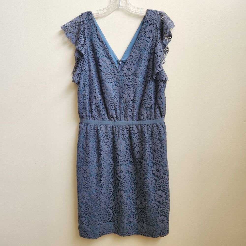 Madewell Dress Womens Size 8 Dusty Blue Lace Flutter Sleeve Eyelet V-Neck Lined